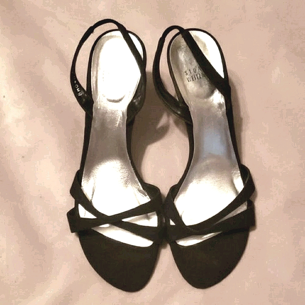 Stuart Weitzman Black Strap Evening Sandals Sz 8M